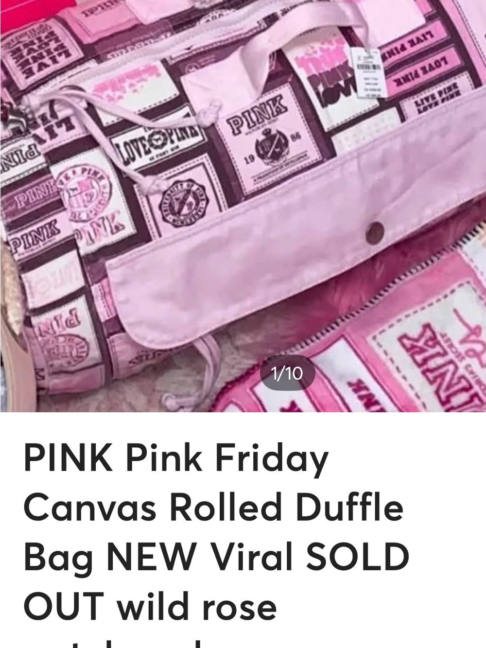 PINK Victoria's Secret Pink Patchwork Canvas Rolled Duffle Bag